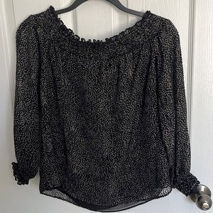 White House Black Market off the shoulder double lined, long sleeve blouse.